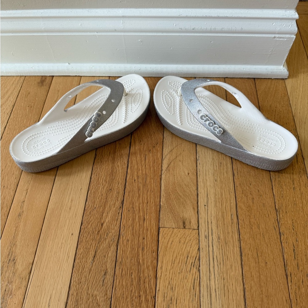 Silver Glitter Wedge Thong Sandals - Women's - Picture 3 of 7